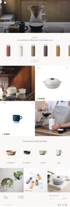 The Vessel theme has a strong grid format with lots of white space. The only color on the page comes from the product imagery of coffee accessories and lifestyle photos. The products take center stage in this theme.